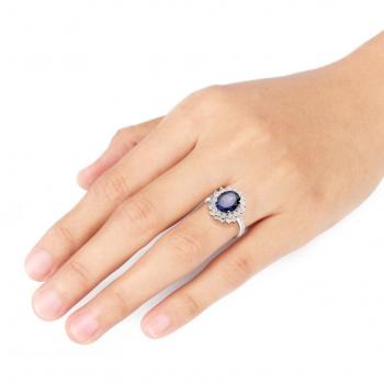 Anillo Cocktail de Zafiro Sintético y Circonitas en Plata Esterlina 925 para Dama