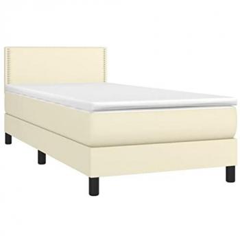 Cama Box Spring con Colchón y LED Crema 100x200 cm de Cuero Sintético