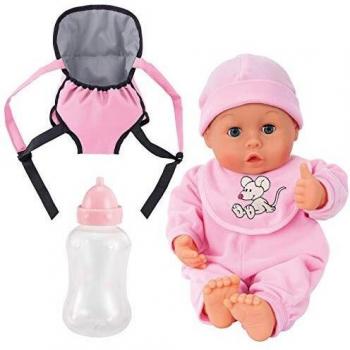 Bayer My First Baby Doll Carrier Set - 13 Soft Body Doll with Sounds, Pink Mouse Outfit & Bottle for Kids Ages 3+