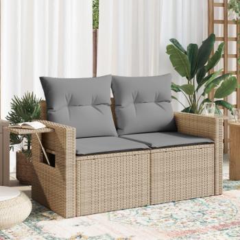 Sofá de jardín de 2 plazas en Polyrattan con cojines beige