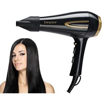 Secador de Pelo Profesional Beper P301ASC001 - Motor AC, 2200W, ABS, 3 Temperaturas, 2 Velocidades, Concentrador incluido, Color Negro/Oro