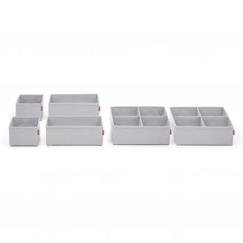 Rayen - Organizador de cajones plegable compuesto por 6 cajas de ordenación de ropa en diferentes tamaños. 2 cajas 14 x 14 x 10cm, 2 cajas 14 x 28 x 10 y 2 cajas 28 x 28 x 10. Gris Claro