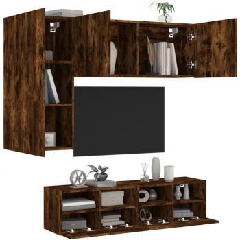 Muebles de TV de pared 4 piezas roble ahumado madera multicapa