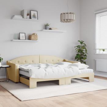 Sofá cama nido extraíble con colchón de tela crema 80x200 cm Vidaxl