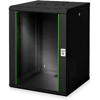 Armario de red DIGITUS 19 pulgadas 16 U - montaje en pared - 600 mm de profundidad - capacidad de carga 100 kg - Serie Unique - puerta de vidrio - negro