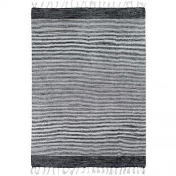 Alfombra de salón o dormitorio 100% algodón de aspecto étnico con rayas negras 120 x 170 cm Gris/Blanco