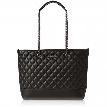 Love Moschino Borsa Quilted Metallic Pu Nero, Bolsos totes Mujer, Negro