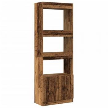 Aparador alto de madera ingeniería envejecida 63x33x180 cm marrón, librería, estante y mueble de libros