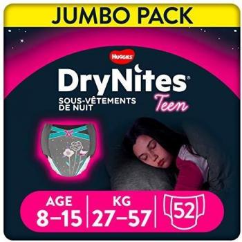 Pantalones Huggies DryNites para Incontinencia Nocturna de Niñas, Paquete Jumbo de 13 Piezas, Edades de 8 a 15 Años, Peso de 27 a 57 kg,