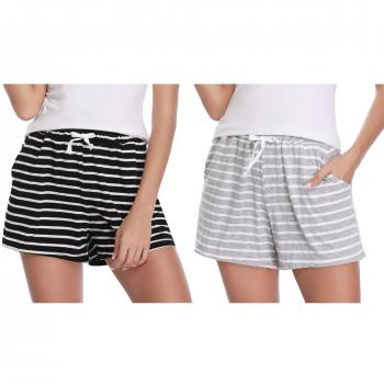 Hawiton Pantalones Cortos Mujer Verano 2018 Pijama de Algodón Elástico Rayas de Dormir Pantalones Cortos Cómodo Casual