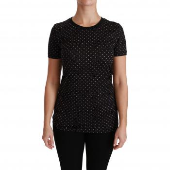 Dolce & Gabbana Black Dotted Crewneck Cotton Top T-shirt - IT38|XS, Female, Size: 2XS