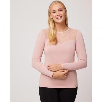 Camiseta térmica de mujer manga larga con detalle de plumeti y encaje