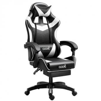 Silla Gaming Premium Cool Rest con Reposapiés Negra/Blanca, Cuero sintético, Grande