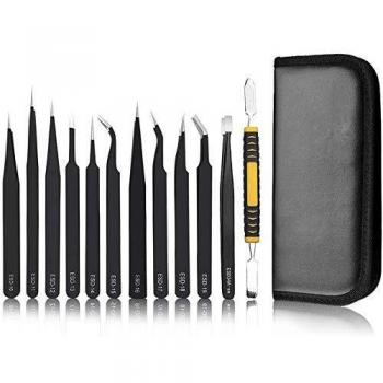 Pinzas de Precisión Kit 12pcs Anti-Estáticas de Acero Inoxidable Pinzas Electronica para Electrónica Trabajo de Laboratorio Maintenance Tools Ceja y PeLo