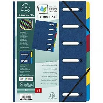 Exacompta 55062E - Clasificador harmonika con ventanas con gomas, 6 compartimentos, azul