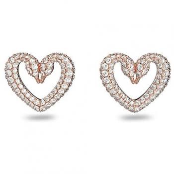 Swarovski Una Rose Gold Swan Heart Earrings - Heart Crystal Stud Earrings, Rose Gold-tone Plated, Female, Pink, One Size