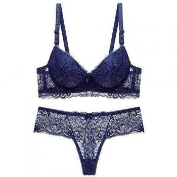 SHEKINI Conjuntos de lencería Push up Sujetador y Tanga de Encaje Sexy Lingerie Set Sujertador Mujer con Aros sin Relleno Cómoda Bra y Tanga