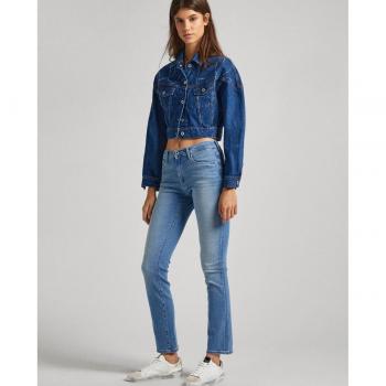 Pepe Jeans - Vaquero recto de mujer tiro alto efecto desgastado, color azul