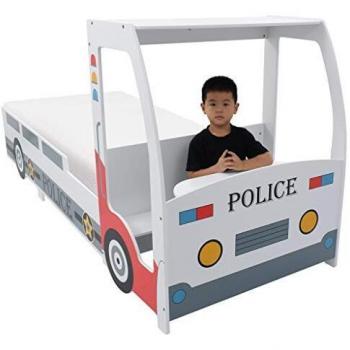 vidaXL Cama Infantil Coche de Policía Colchón 7 Zonas Mobiliario Elegante Práctica Moderna Duradera Resistente Robusta Útil Funcional H3 90x200cm