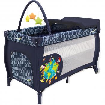 Asalvo Mix Plus - Cuna de viaje, diseño niños del mundo, color azul