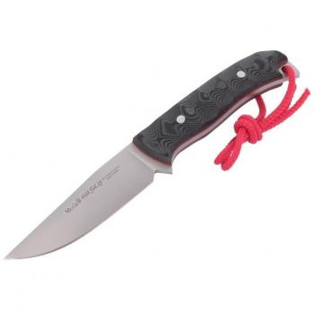 Cuchillo de caza Muela Husky HUSKY-10M con cachas micarta negra 3D, tamaño total 21 cm y funda de piel negra + tarjeta multiusos de regalo