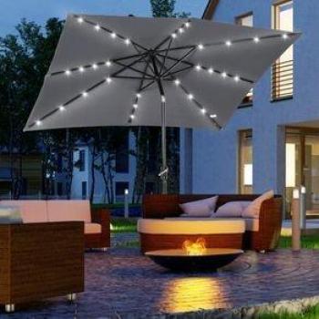 Sombrilla De Jardín Outsunny Techo Inclinable Luz Led Gris Oscuro 248X268x205 Cm