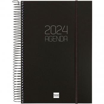 Finocam - Agenda Espiral Opaque E11 Negro 2024, 165x242mm, 1 Día por Página, Enero-Diciembre (12 Meses), Idioma Español