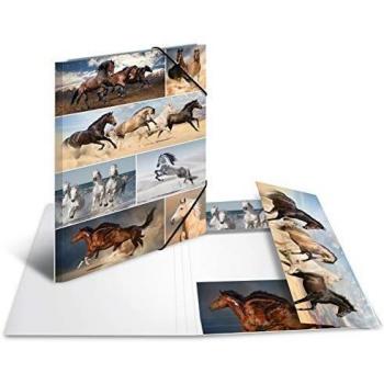 Carpeta de esquina HERMA A3 de cartón con diseño de caballos y gomas elásticas
