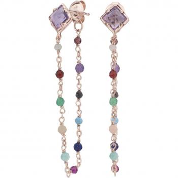 Pendientes cadena amatista y multi beads oro rosa Itemporality SEA-399-138-UU