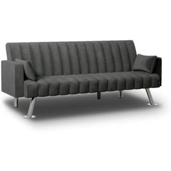 Sofá Cama 3 Plazas Acolchado One Lines Gris Antracita - Nalui, dimensiones 210x80x79cm, incluye 2 cojines y apertura clic-clac con reclinación ajustable, sofá