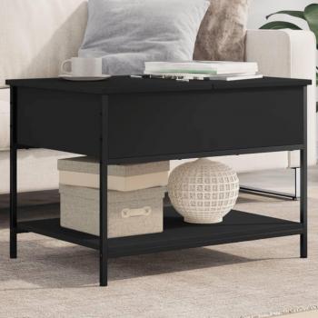 Mesa de centro de madera de ingeniería y metal negro 70x50x50 cm - vidaXL, color Negro, Roble Sonoma y Roble ahumado, ideal como mesita de salón, comedor o auxiliar