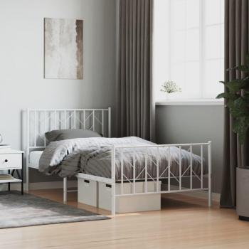 vidaXL Metal Bed Frame without Mattress with Footboard White 100x200cm
