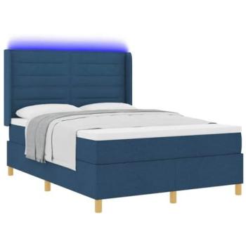 Cama tipo Box Spring con colchón y tiras LED azules 140 x 190 cm tela
