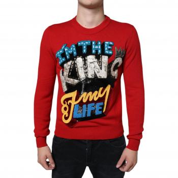Red I'm The King Multicolor Embroidered Wool Crew Neck Sweater - Size XS