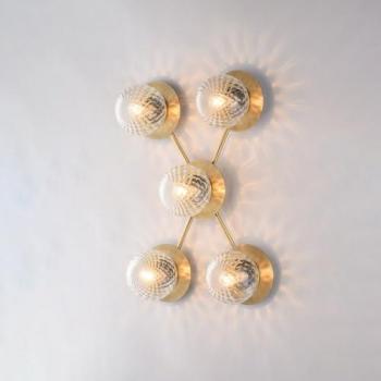 Lámpara de Techo y Pared Armonía 5 Luces E14 en Bronce con Esferas de Vidrio Transparente