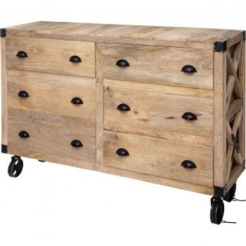 Aparador Silas de madera de mango con 6 cajones, dimensiones 150x104,5x40,3 cm
