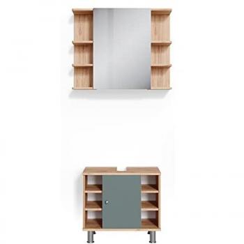 Conjunto de muebles de baño Fynn, Verde y Madera, 2 piezas, Vicco