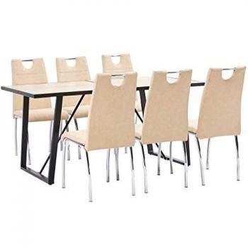 vidaXL Juego Comedor 7 Piezas de Cuero Sintético Mobiliario Decoración Interior Casa Hogar Robusto Duradero Resistente Funcional Práctico Útil Crema