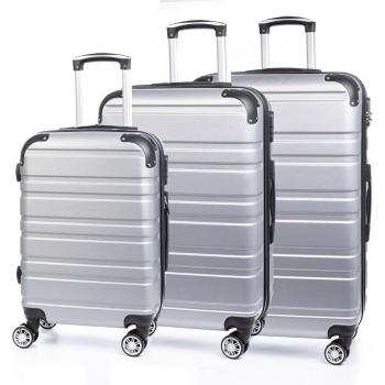 Juego de 3 maletas Trolley extensibles en material ligero ABS de alta resistencia con cerradura numérica y 4 ruedas giratorias 360°, dimensiones: 50x30,5x76,5 cm