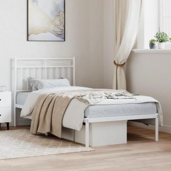 Cama individual de metal con cabecero blanco 90x190 cm