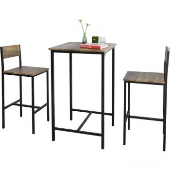 Set de Mesa Alta de Bar con 2 Taburetes de Madera Color Natural SoBuy OGT27-N