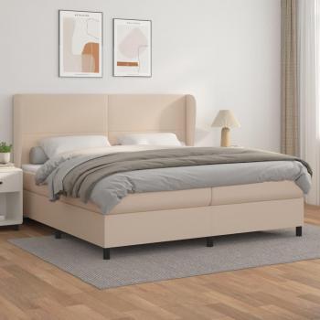 Cama box spring con colchón de cuero sintético capuchino 200x200cm