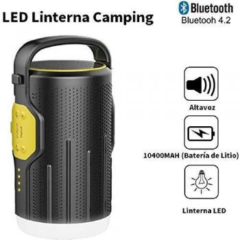 UPPEL Linterna Camping，Altavoces Bluetooth Portatiles con Bluetooth 4.2+Altavoz+200 Lúmenes Lampara Camping+10400MAH Banco de Energía+Carga USB 5 en 1 Diseño Multifuncional Luz Camping