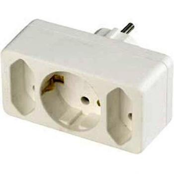 Adaptador de Enchufe Triple 2 Euro + 1 Schuko, Blanco, 10 A, 2300 W