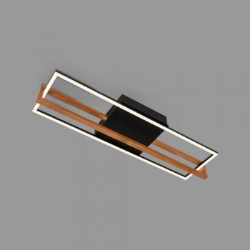 Plafón LED Rectangular con Elemento de Madera, Luz Cálida, 74 x 21 x 11 cm