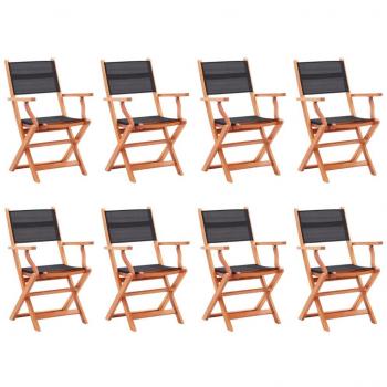 Folding Garden Chairs Set of 8 - Black Eucalyptus Wood & Textilene