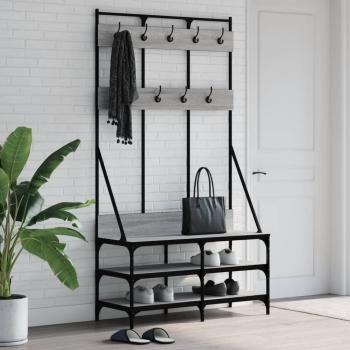 Perchero con Zapatero Soporte para Ropa Estantes de Zapatos Color Gris Sonoma, Negro, Roble Ahumado 100x40x184 cm