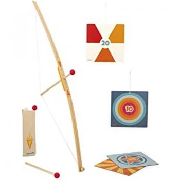 Janod Set Tiro Madera-Arco, 3 Flechas, 1 Carcaj y 4 Dianas-Juego Aire Libre y Deporte-Puntería y Motricidad-Certificado FSC-A Partir de 5 Años, J03172, Multicolor