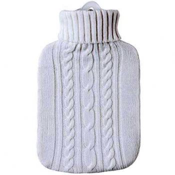 HUGO FROSCH Classic Knitted Cover Bolsa de Agua Caliente con Funda de Punto, Blanco, Talla única