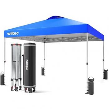 Carpa de Jardín Plegable Azul con Ruedas 3x3 m Pop Up Gazebo para Fiesta Exterior